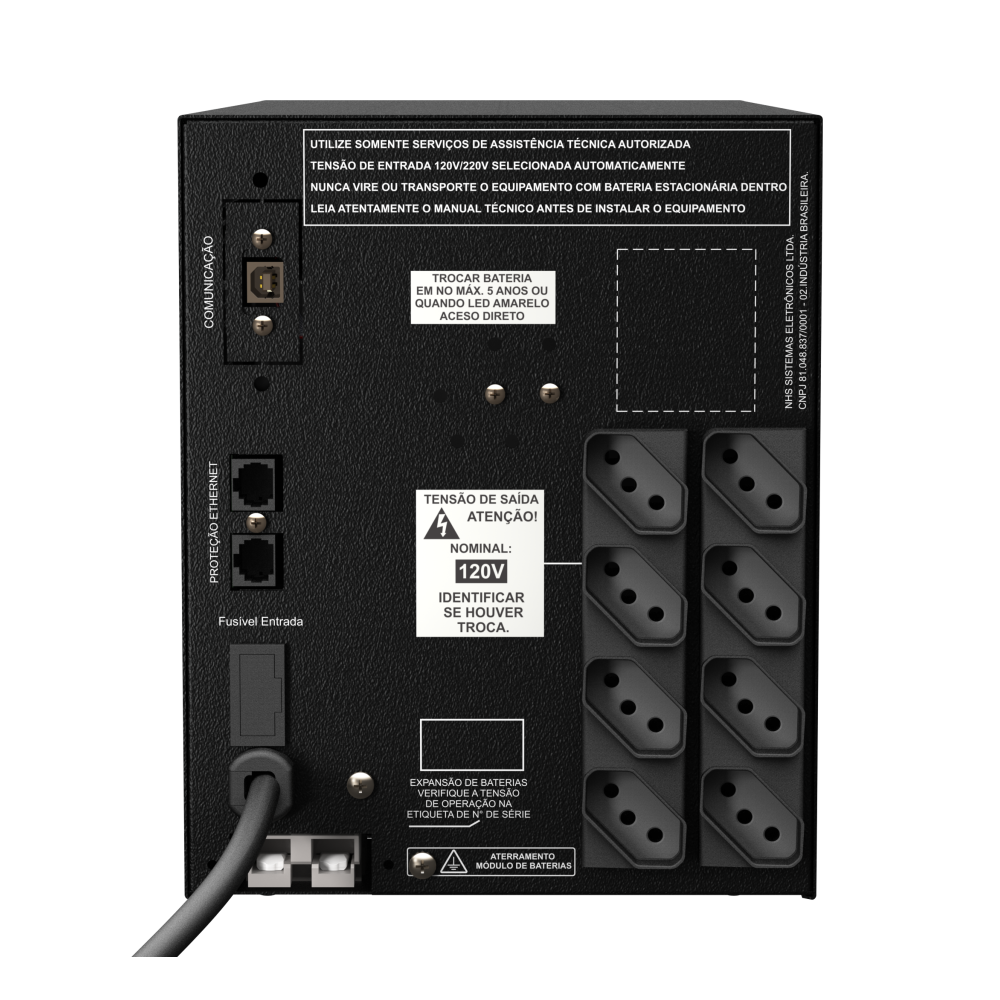 NHS Nobreak Gamer Ultra (Senoidal/Biv./2bat.17/18Ah/Prot.Eth/USB) — Traseira
