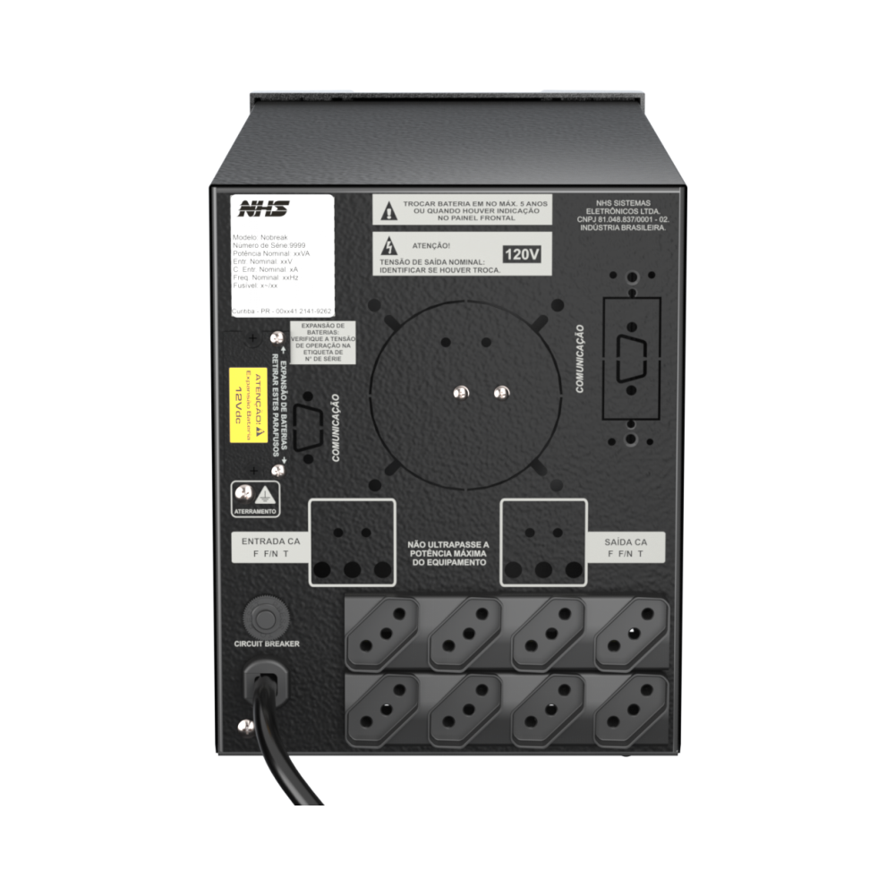 NHS Nobreak Premium Senoidal PDV (GIII 800VA/2b.17/18Ah/KV30/ENG.) — Traseira