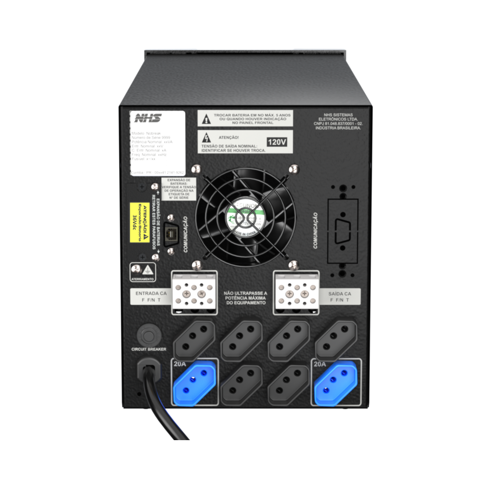 NHS Nobreak Premium (GIII 3000VA/3b.17/18Ah/DPAK/ENG/USB) — Traseira