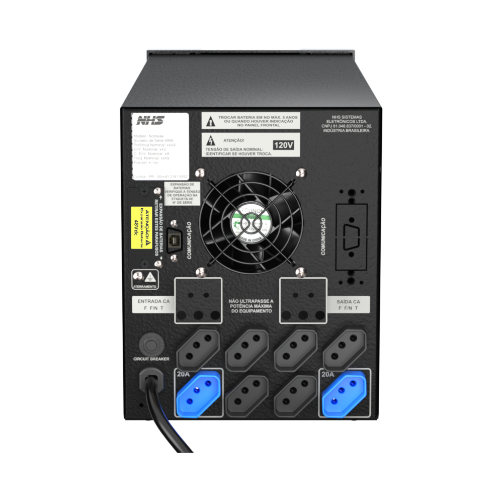 NHS Nobreak Premium Senoidal (GIII 1000VA/4b.7Ah/Isolador/ENG./USB) — Traseira
