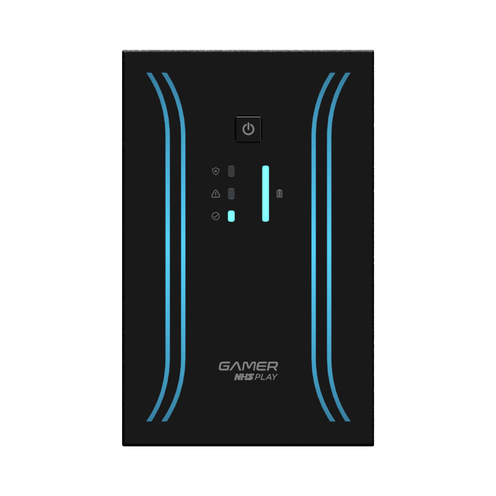 NHS Nobreak Gamer Play (Senoidal/Biv./2bat.7Ah/Prot.Eth/USB) — Vista frontal